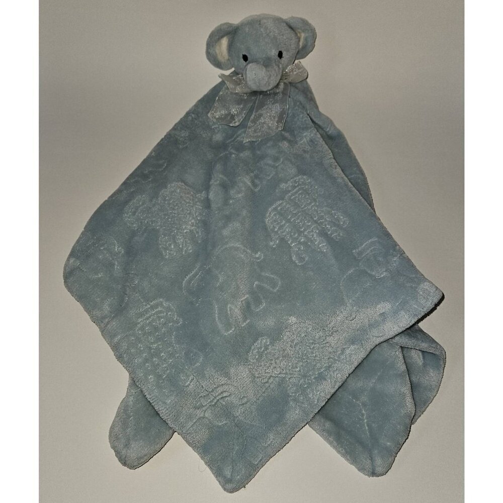 Thro Blue Elephant Lovey Embossed Animals Large 28"x28" Soft Fleece